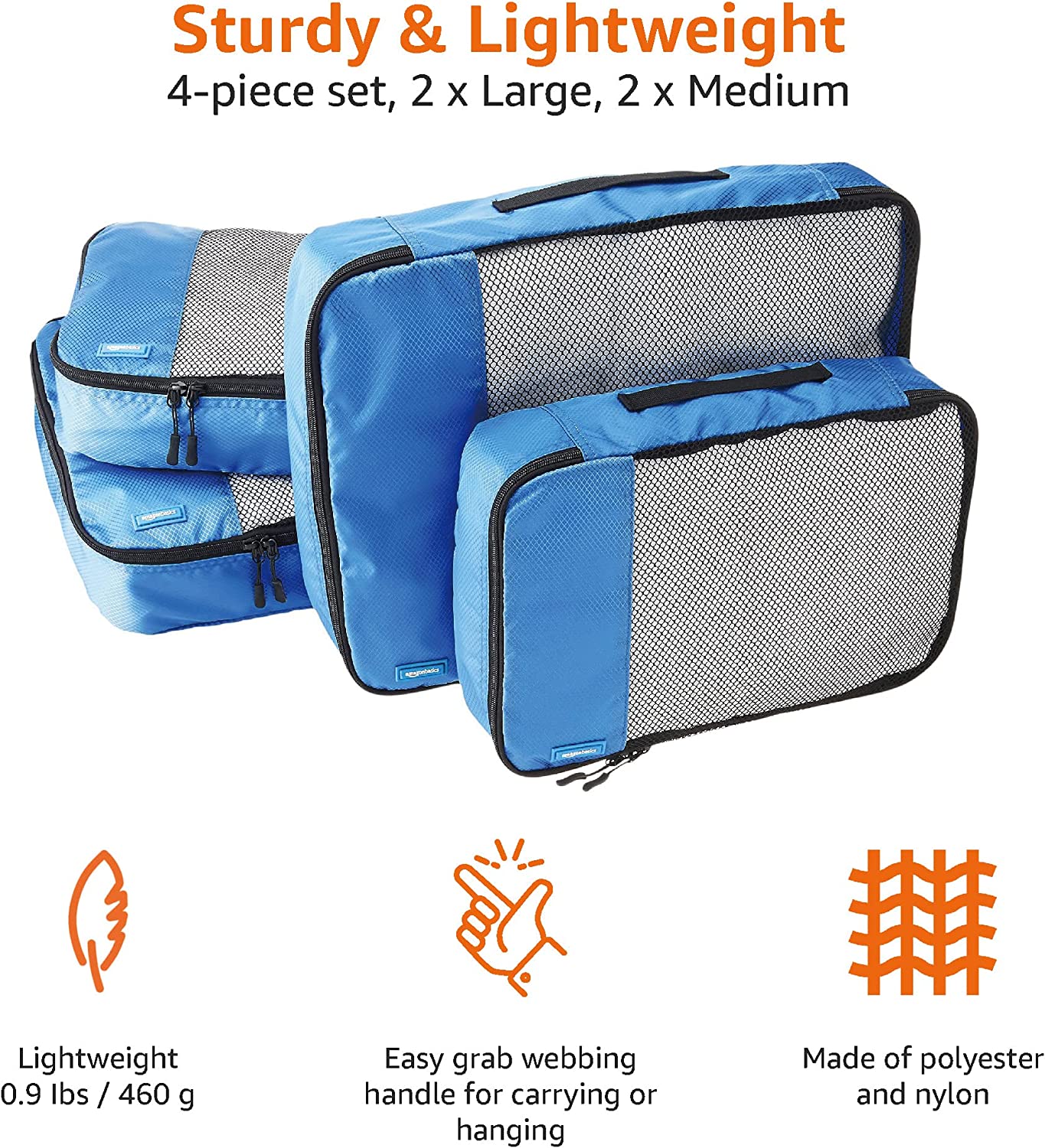 Basics 4 Piece Packing Travel Organizer Cubes Set - Medium， Sky Blue - Image 4
